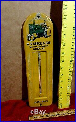 Vintage John Deere advertising thermometer metal farm tractor sign implement