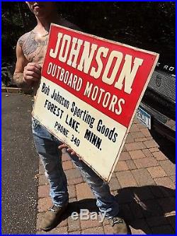 Vintage Johnson Outboard Boat Motor Metal Sign Forest Lake MN Gasoline Oil