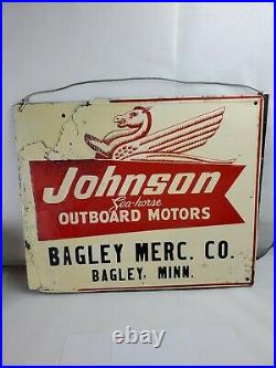Vintage Johnson Sea-Horse Outboard Motors Metal Sign Bagley, Minn. (READ)