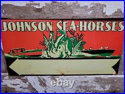 Vintage Johnson Seahorse Sign Outboard Boat Motor Tin Metal Lake Dock Service