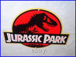 Vintage Jurassic Park Die-cut Dinosaur T-rex 12 Metal Movie 3 Gasoline Oil Sign