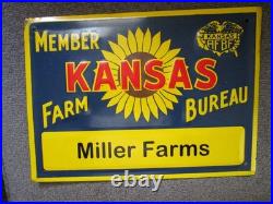Vintage Kansas Farm Bureau Member Advertising Metal Sign Shows light wear