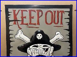 Vintage Keep Out Metal Sign This Means You Pirate Halloween Decor Skull Bones