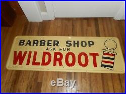 Vintage LARGE Ask For WILDROOT Barber Shop ORIGINAL Metal Advertising SIGN