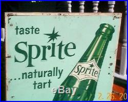Vintage LG 27inX31in Sprite Soda Pop Metal Sign With Bottle Graphic By Coca Cola