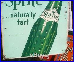 Vintage LG 27inX31in Sprite Soda Pop Metal Sign With Bottle Graphic By Coca Cola
