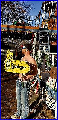 Vintage LG RARE Badger Feed Seed Metal Farm Weather Vane Arrow Sign 2sided 60X21
