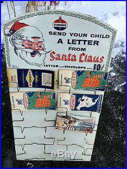 Vintage LG Standard Motor Oil Advertising Santa Clause Metal Map Sign Gasoline