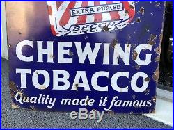 Vintage Large 1930 Beech-Nut Chewing Tobacco Gas Oil 46 Porcelain Metal Sign