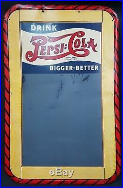 Vintage Large 1940's Drink PepsiCola Bigger Better Chalkboard & Metal Sign