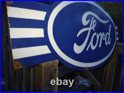 Vintage Large Ford Porcelain Metal Sign 54 Car Truck Auto Dealer Sales Service