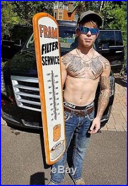 Vintage Large Metal Fram Auto Parts Metal Thermometer Sign Oil Gas Gasoline 39X8