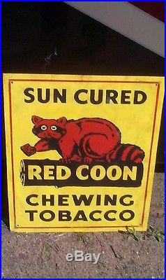 Vintage Large Metal Red Coon Snuff Chewing Tobacco Metal Sign 25inX21