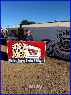 Vintage Large Old Wonder Bread Metal Sign 61 by 37 Kitchen Bakery nice Graphic