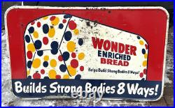 Vintage Large Old Wonder Bread Metal Sign 61 by 37 Kitchen Bakery nice Graphic