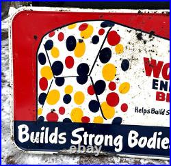Vintage Large Old Wonder Bread Metal Sign 61 by 37 Kitchen Bakery nice Graphic