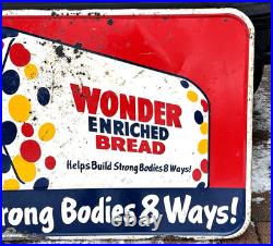 Vintage Large Old Wonder Bread Metal Sign 61 by 37 Kitchen Bakery nice Graphic