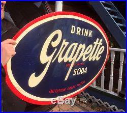 Vintage Large Rare Grapette Grape Beverage Soda Pop Metal Sign 47inX28in NICE