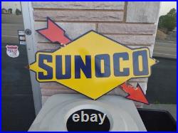 Vintage Large Rare Sunoco Gasoline Arrow 3ft Porcelain Metal Sign Automobile