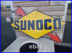 Vintage Large Rare Sunoco Gasoline Arrow 3ft Porcelain Metal Sign Automobile