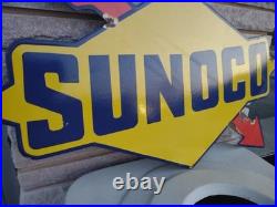 Vintage Large Rare Sunoco Gasoline Arrow 3ft Porcelain Metal Sign Automobile