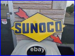 Vintage Large Rare Sunoco Gasoline Arrow 3ft Porcelain Metal Sign Automobile