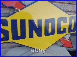 Vintage Large Rare Sunoco Gasoline Arrow 3ft Porcelain Metal Sign Automobile