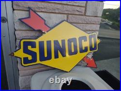 Vintage Large Rare Sunoco Gasoline Arrow 3ft Porcelain Metal Sign Automobile