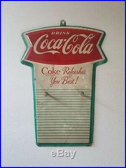 Vintage Late 1950s Early'60s Coca-Cola Metal Fishtail Calendar Holder Coke Sign