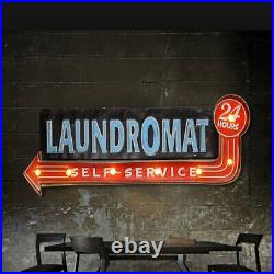 Vintage Laundry Shop Art Wall Decor LED Light Metal Hanging Signs 59x21cm new