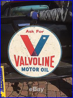 Vintage Lg 1960 Metal Valvoline Sign 2sided Automobile Gas Gasoline Oil 30in