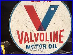 Vintage Lg 1960 Metal Valvoline Sign 2sided Automobile Gas Gasoline Oil 30in