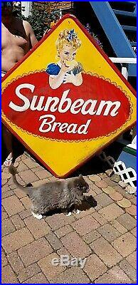 Vintage Lg 63x63 Diamond Sunbeam Bread Metal Sign With Girl Graphic Kitchen Bakery