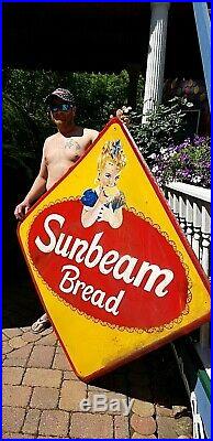 Vintage Lg 63x63 Diamond Sunbeam Bread Metal Sign With Girl Graphic Kitchen Bakery