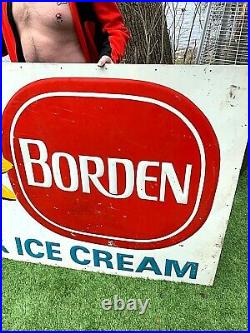 Vintage Lg Borden Milk Ice Cream Farm Metal Sign With Elsie Cow Graphic 80X46