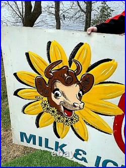 Vintage Lg Borden Milk Ice Cream Farm Metal Sign With Elsie Cow Graphic 80X46