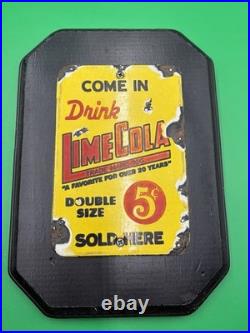 Vintage Lime Cola Metal Sign Mounted On Wooden Board, 4 X 6