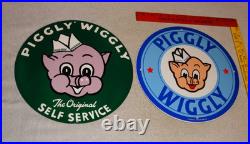 Vintage Llot Of 2 Piggly Wiggly? Pig Grocery Store 11 3/4 Porcelain Metal Sign