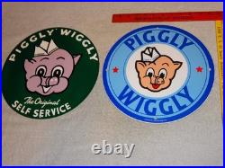 Vintage Llot Of 2 Piggly Wiggly? Pig Grocery Store 11 3/4 Porcelain Metal Sign