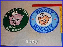 Vintage Llot Of 2 Piggly Wiggly? Pig Grocery Store 11 3/4 Porcelain Metal Sign