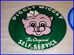 Vintage Llot Of 2 Piggly Wiggly? Pig Grocery Store 11 3/4 Porcelain Metal Sign