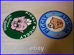 Vintage Llot Of 2 Piggly Wiggly? Pig Grocery Store 11 3/4 Porcelain Metal Sign