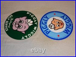 Vintage Llot Of 2 Piggly Wiggly? Pig Grocery Store 11 3/4 Porcelain Metal Sign