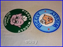 Vintage Llot Of 2 Piggly Wiggly? Pig Grocery Store 11 3/4 Porcelain Metal Sign