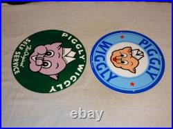Vintage Llot Of 2 Piggly Wiggly? Pig Grocery Store 11 3/4 Porcelain Metal Sign