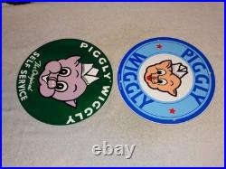 Vintage Llot Of 2 Piggly Wiggly? Pig Grocery Store 11 3/4 Porcelain Metal Sign