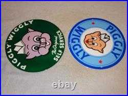 Vintage Llot Of 2 Piggly Wiggly? Pig Grocery Store 11 3/4 Porcelain Metal Sign