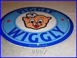 Vintage Llot Of 2 Piggly Wiggly? Pig Grocery Store 11 3/4 Porcelain Metal Sign