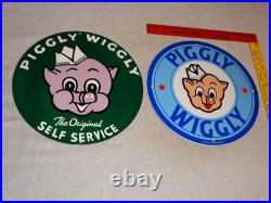 Vintage Llot Of 2 Piggly Wiggly? Pig Grocery Store 11 3/4 Porcelain Metal Sign
