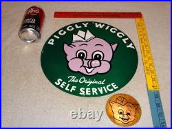 Vintage Lot Of 2 Piggly Wiggly? Pig Grocery Store 11 3/4 Porcelain Metal Sign